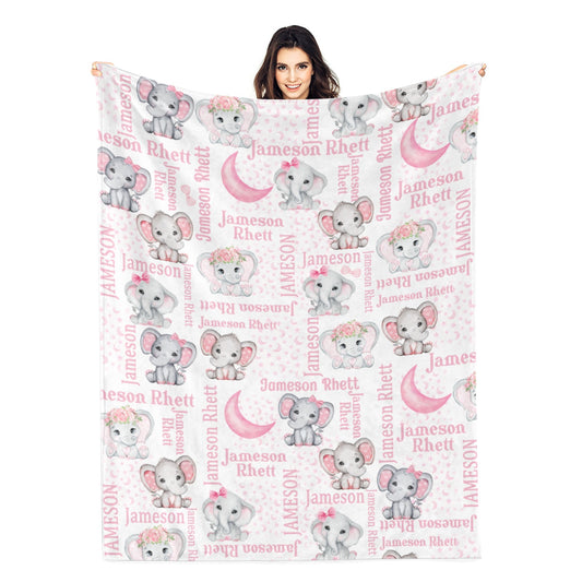 Personalized Cute Moon Girl Elephant Blankets - Gifts for Baby