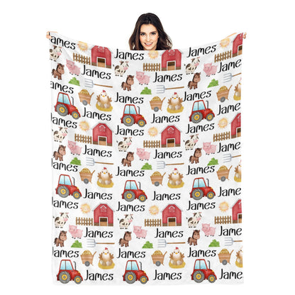 Personalized Cute Farm Animals Name Blankets - Gift for Kids