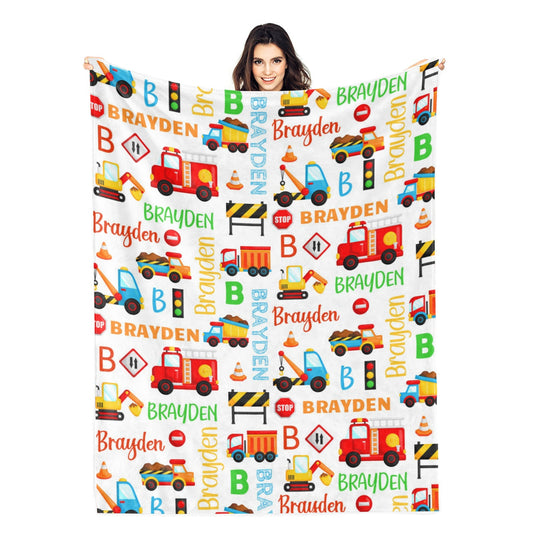 Personalized Transportation Truck Name Blankets - Gift for Kids