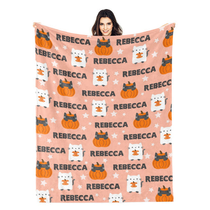 Personalized Halloween Cat Name Blanket - Gift for Kids