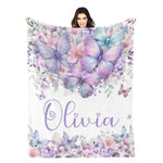 Personalized Purple Butterfly Themed Name Blanket - Gift for Kids