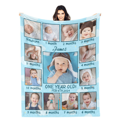 Personalized Newborn Monthly Photo Baby Name Blanket - Gift for Baby