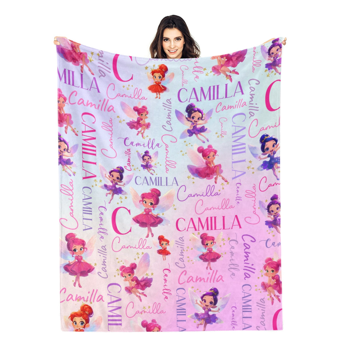 Personalized Colorful Gradient Butterfly Girl Name Blanket - Gift for Kids