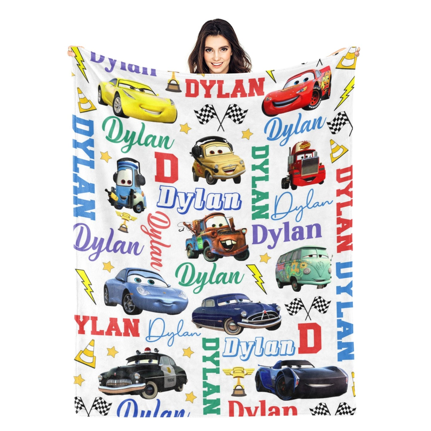 Personalized Car Boy Name Blanket - Gift for Kids