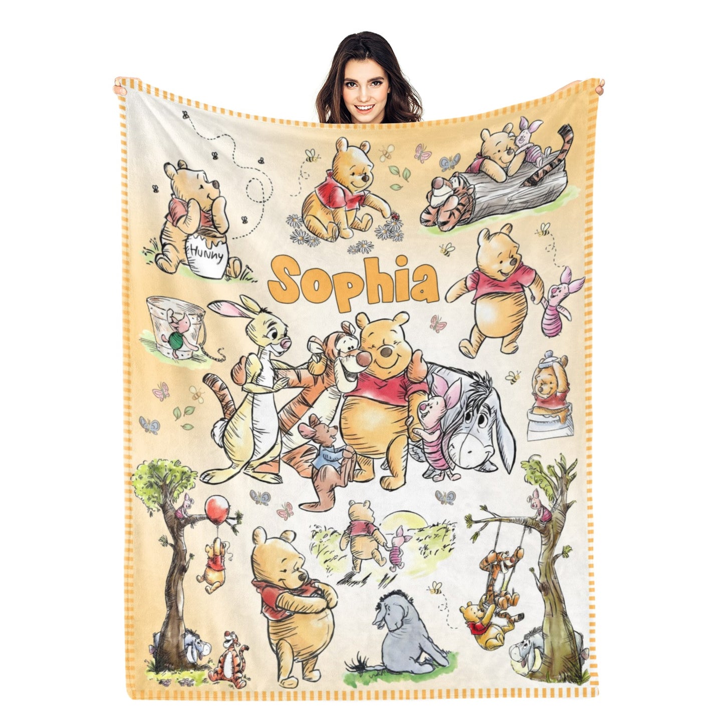 Personalized Watercolor Bear Name Blanket - Gift for Kids