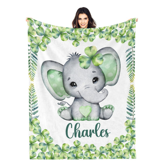 Personalized Clover Elephant Name Blanket - Gift for Kids
