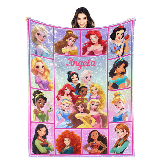 Personalized Princess Collection Girls Name Blankets - Gift for Kids