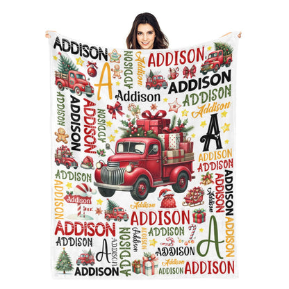 Personalized Christmas Truck Name Blankets - Gift for Kids