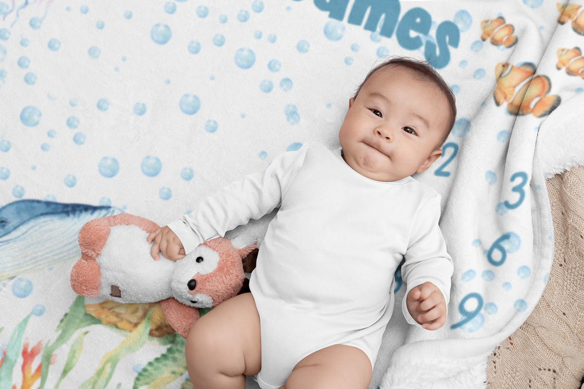 Personalized Underwater World Name Blanket - Gift for Baby