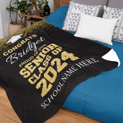 Personalized Black Gold Classic Name Blanket - Graduation Gift