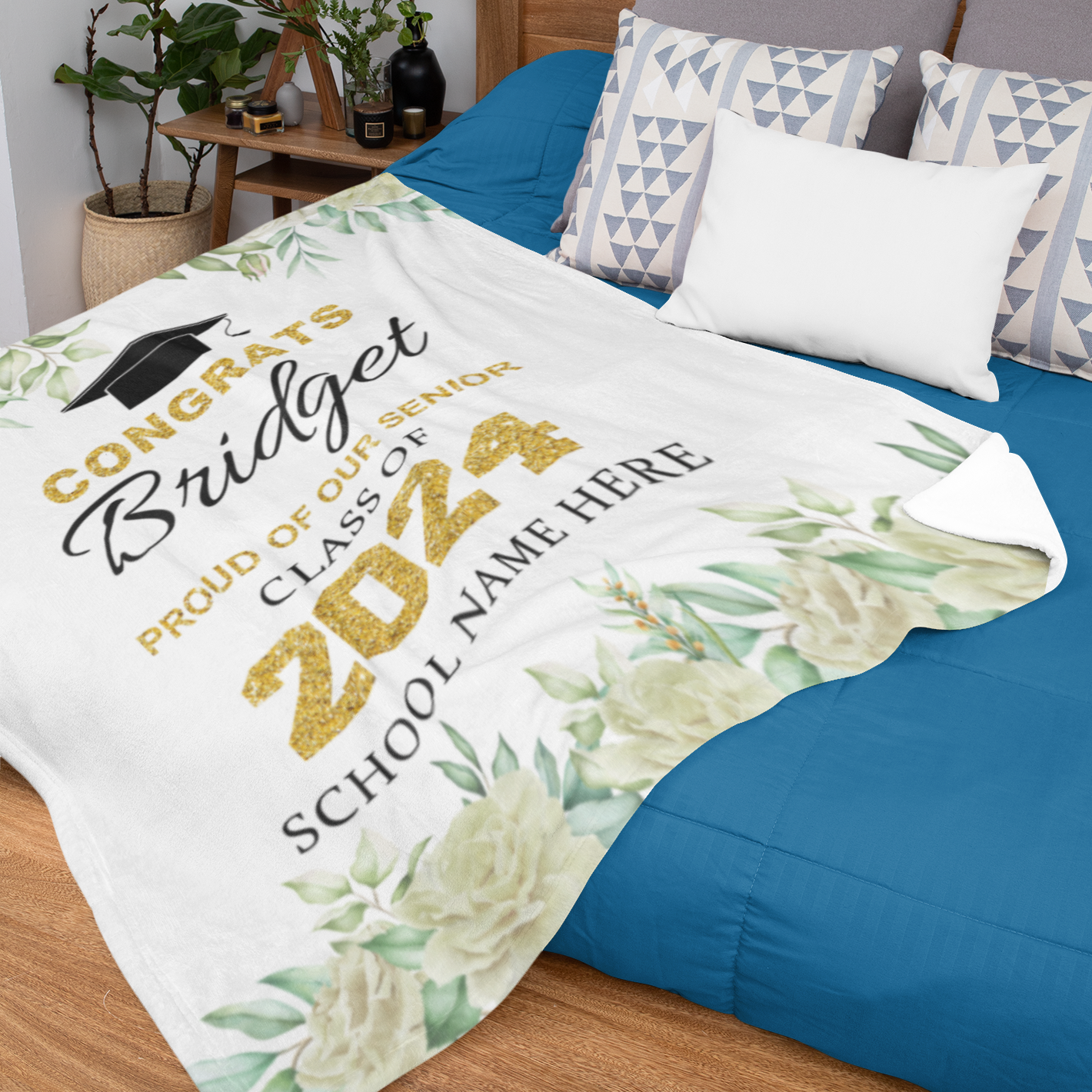 Personalized Fresh Floral Name Blanket - Graduation Gift