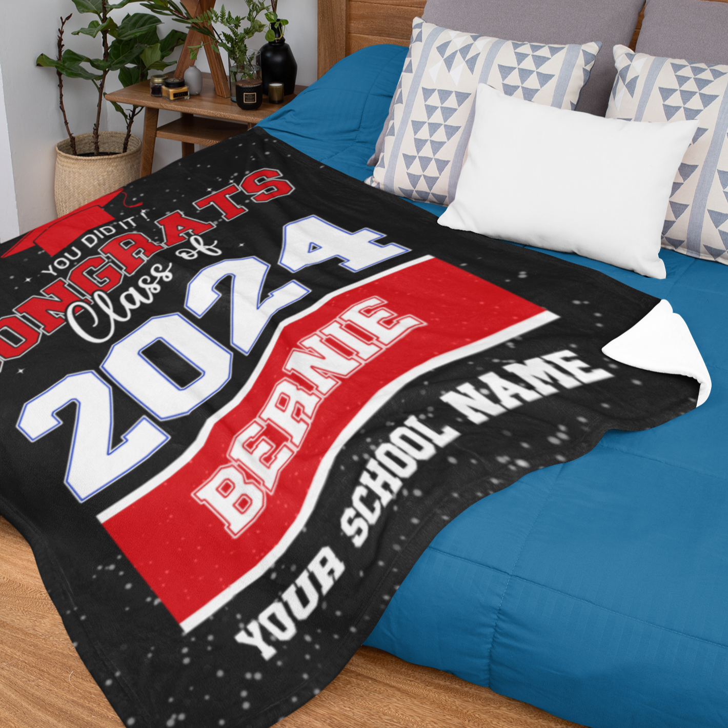 Personalized Classic Team Color Name Blanket - Graduation Gift