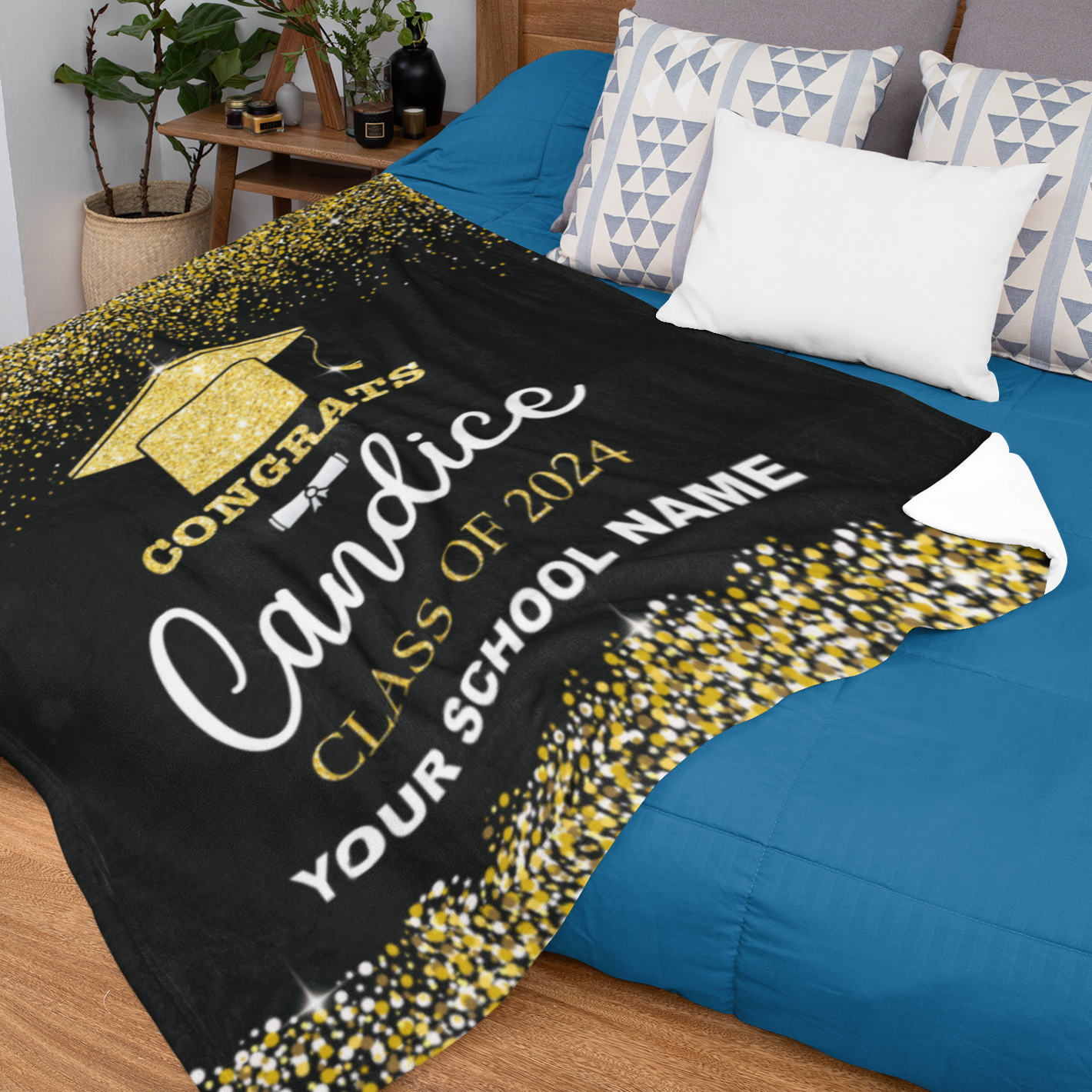 Personalized Golden Quicksand Classic Name Blanket - Graduation Gift