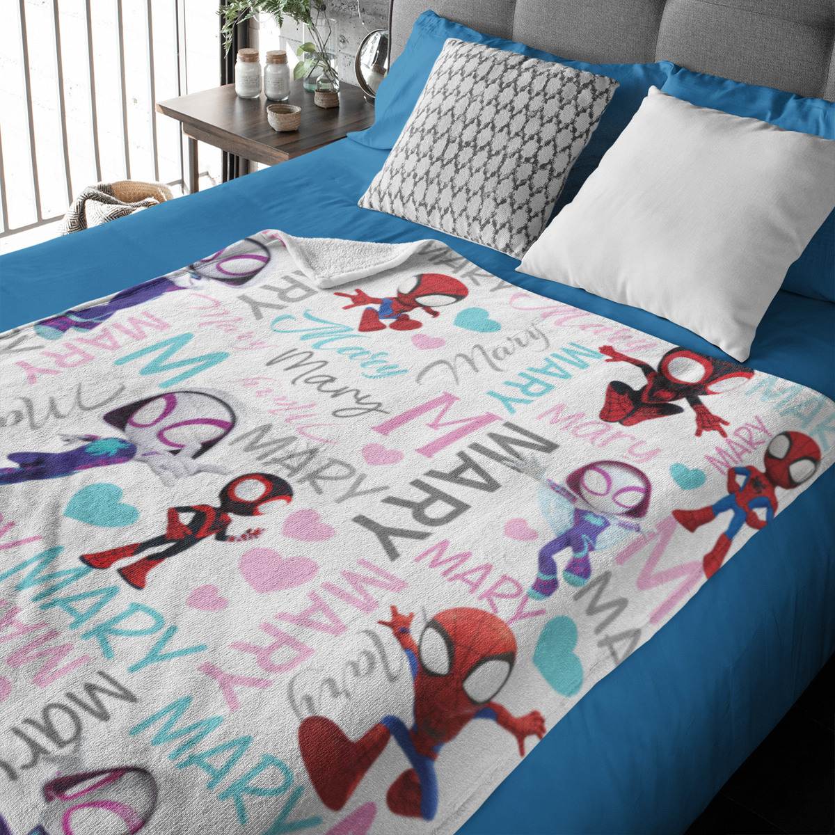 Personalized Cartoon Spider Hero Name Blankets - Gift for Kids