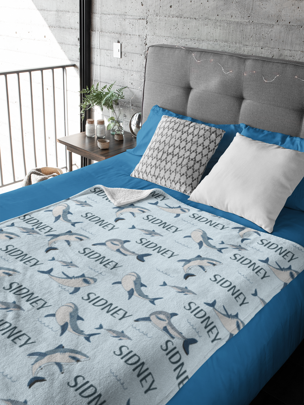 Personalized Blue Cute Shark Name Blanket - Gift for Kids