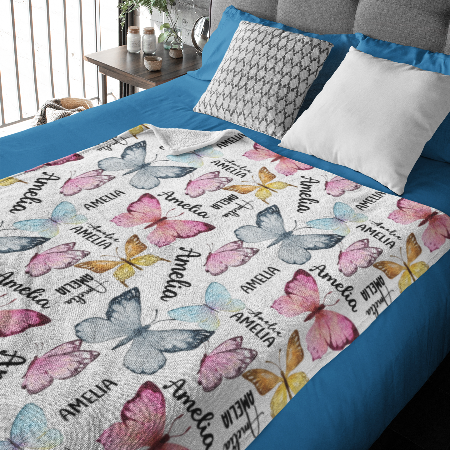 Personalized Colorful Butterfly Name Blanket - Gift for Kids