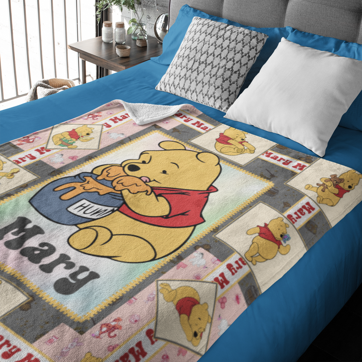 Personalized Cartoon Bears Baby Name Blanket - Gift for Kids