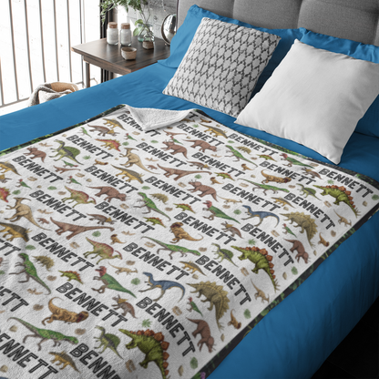 Personalized Forest Dinosaurs Children's Name Blankets - Gift for Kids