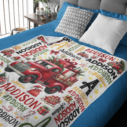 Personalized Christmas Truck Name Blankets - Gift for Kids