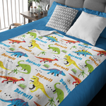 Personalized Colorful Cartoon Dinosaur Name Blanket - Gift for Kids