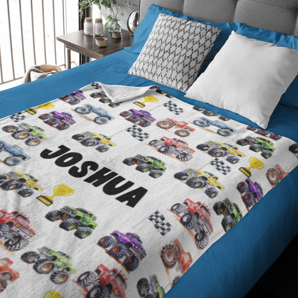 Personalized monster truck Boys Name Blankets - Gift for Kids