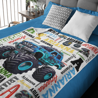 Personalized Monster Truck Boy Name Blankets - Gift for Kids