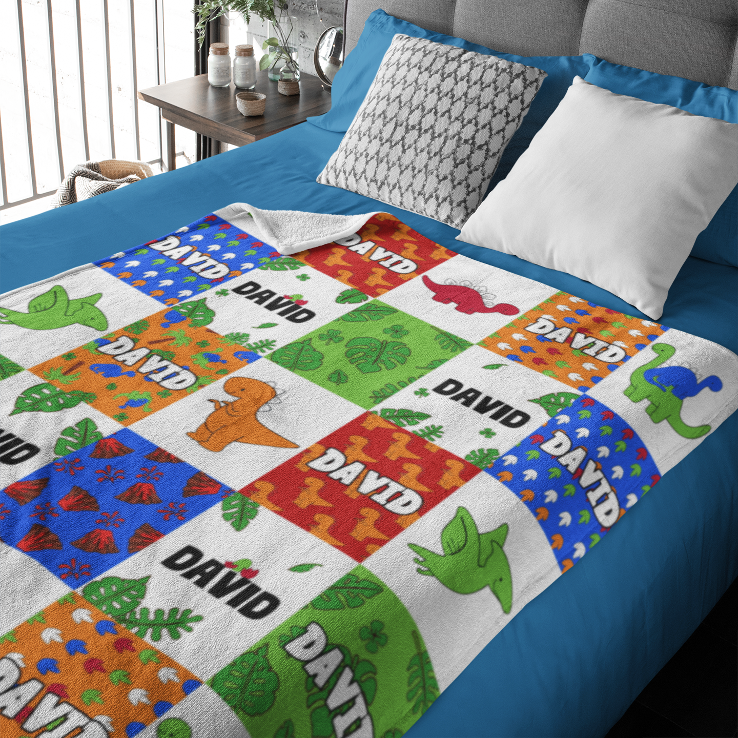 Personalized Cartoon Dinosaurs Children's Name Blankets - Gift for Kids