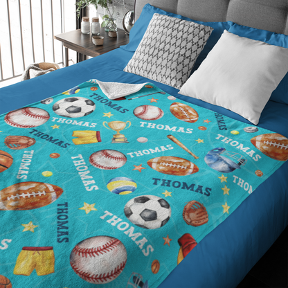 Personalised Ball Collection Boy Name Blanket - Gift for Kids