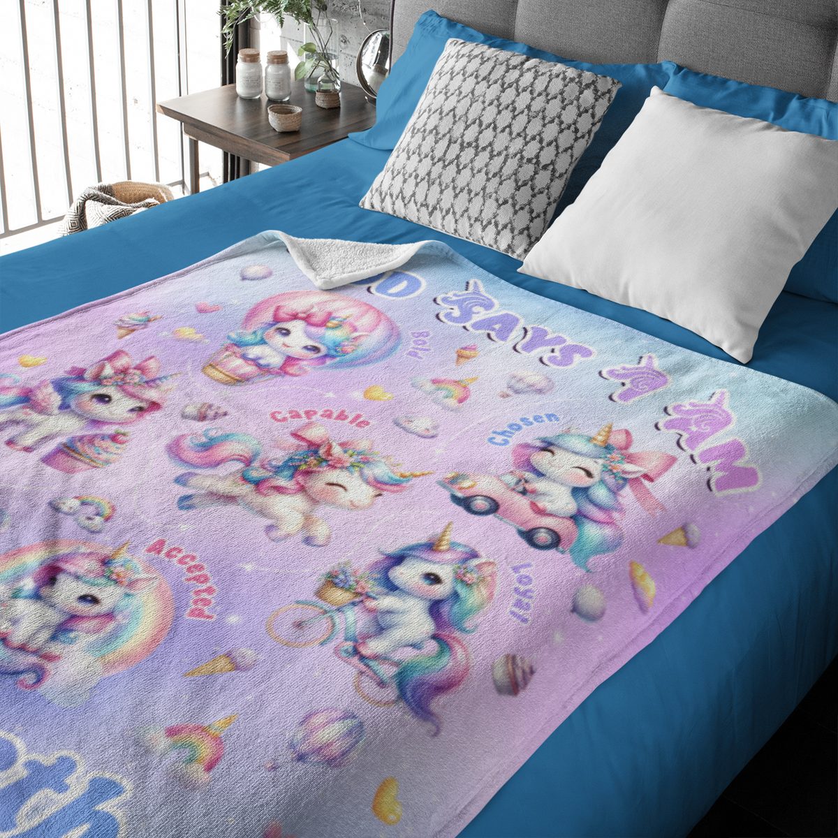 Personalised Custom Unicorn Girl Name Blankets - Gift for Kids