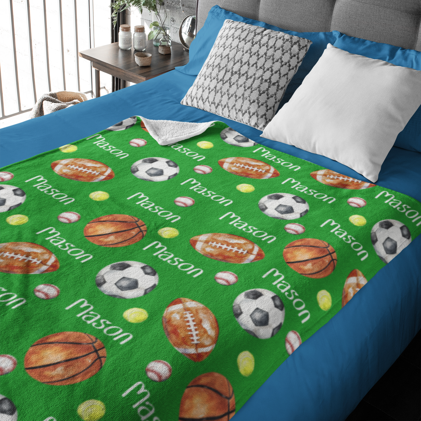 Personalised Custom Ball Collection Boy Name Blankets - Gift for Kids