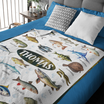 Personalised Fish Collection Boy Name Blanket - Gift for Kids