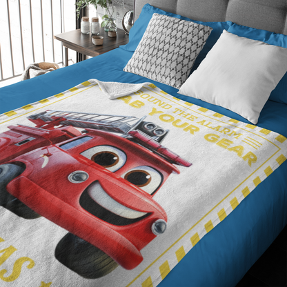 Personalised Custom Fire Truck Boy Name Blankets - Gift for Kids