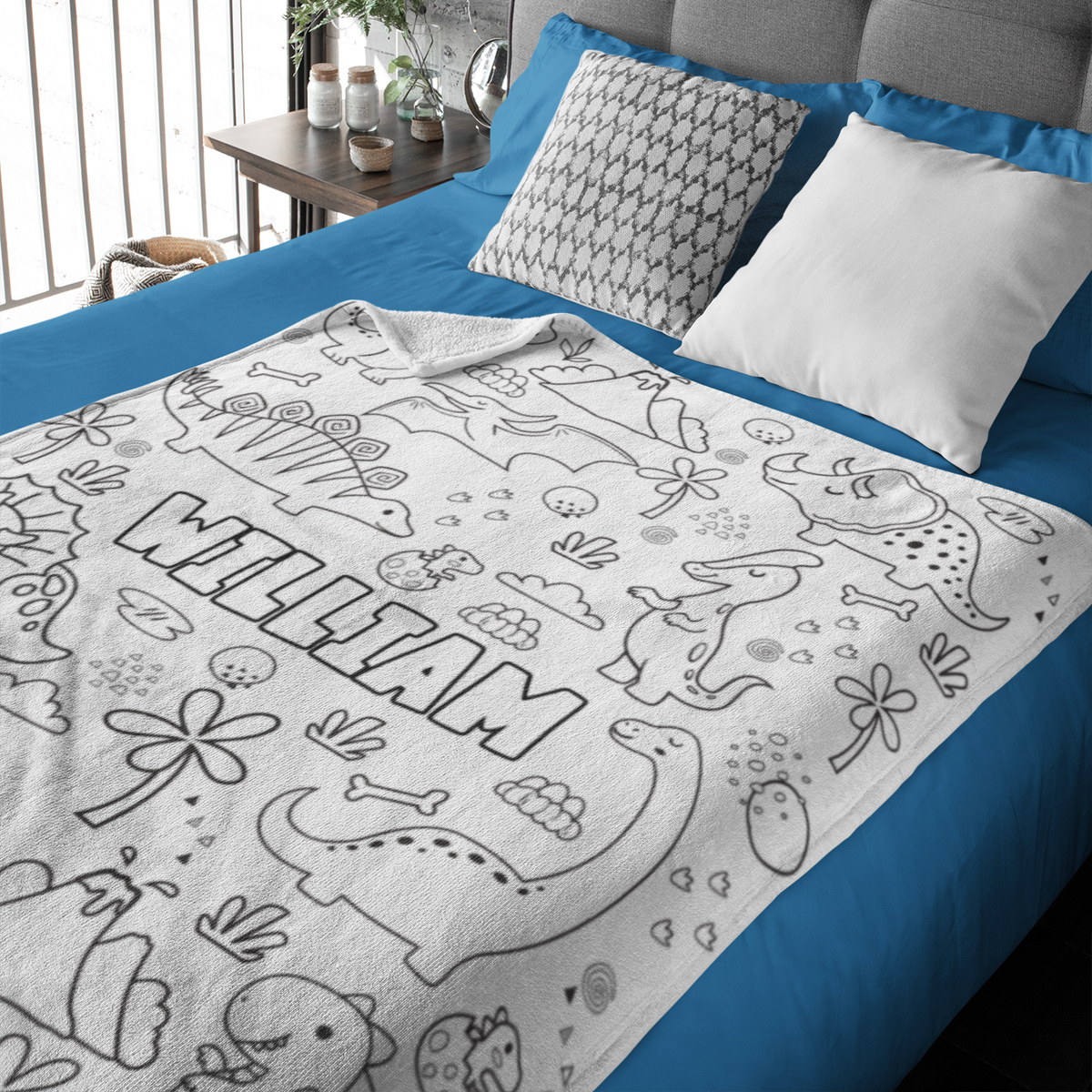 Personalized Cartoon Dinosaur Kids Coloring Blanket🎨- Gift for Kids