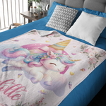 Personalized Unicorn Flowers Name Blanket - Gift for Kids