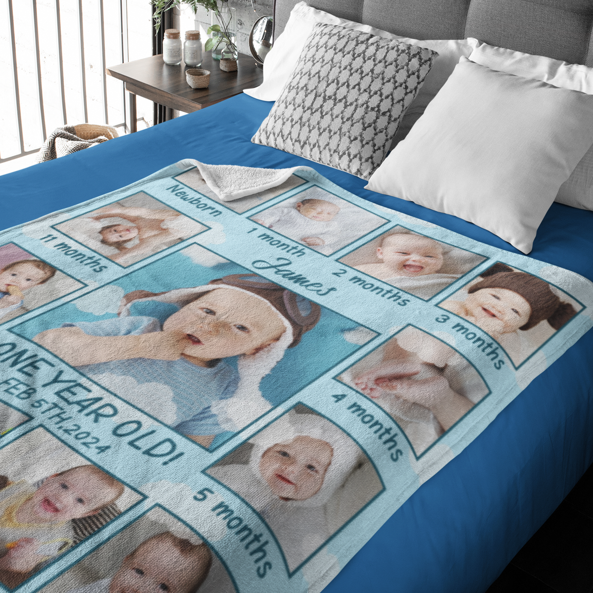 Personalized Newborn Monthly Photo Baby Name Blanket - Gift for Baby