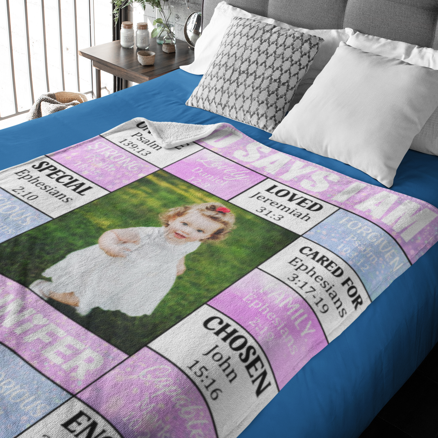 God Says I Am - Personalized Photo Blanket - Gift for Family