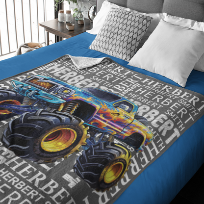 Custom Name Monster Truck Blanket - Gifts for Kids