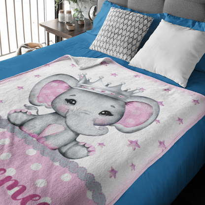 Personalized Watercolor Elephant Baby Name Blanket - Gift for baby