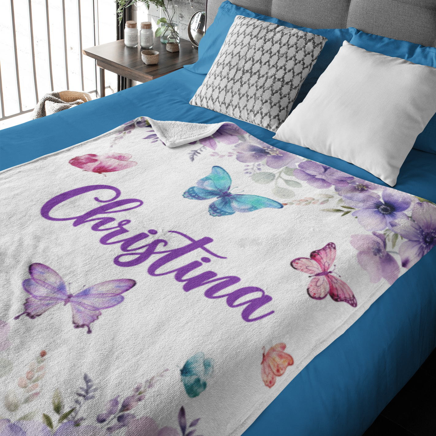 Personalized Watercolor Purple Butterfly  Baby Name Blanket - Gift for baby