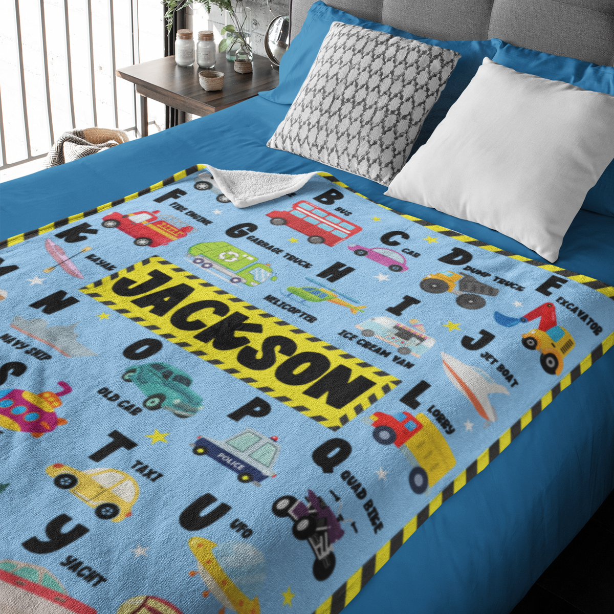 Personalized Transport Letter Name Blanket - Gift for Kids