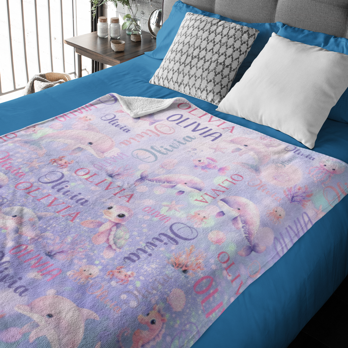 Personalized Cute Fantasy Sea Animal Name Blanket - Gift for Kids