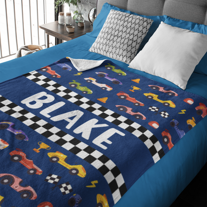 Personalized Custom Race Car Name Blanket - Gift for Kids