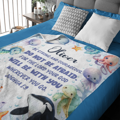 Personalized Ocean Animals Bible Verse Name Blanket - Gift for Kids