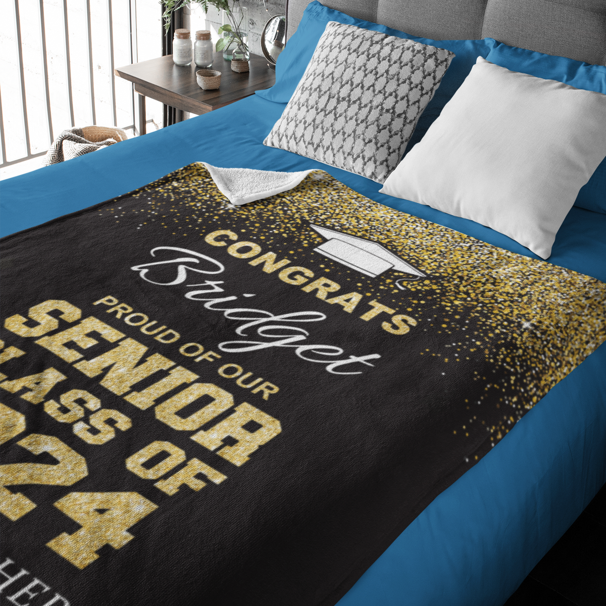 Personalized Black Gold Classic Name Blanket - Graduation Gift