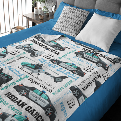 Personalized Cute Police Car Name Blanket - Gift for Kids