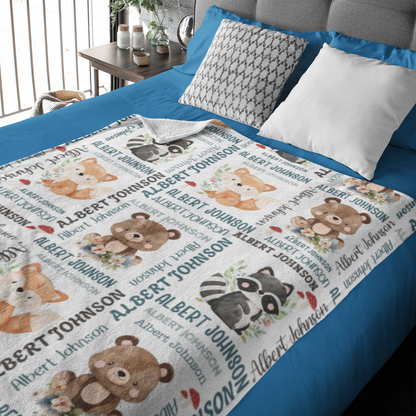 Personalized Watercolor Animal Arrangement Name Blanket - Gift for Kids