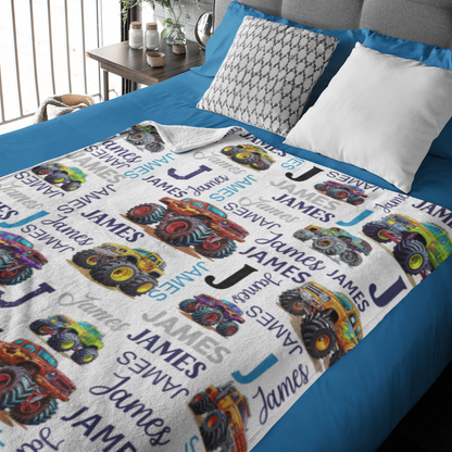 Personalized Monster Truck - Car Name Blanket - Gift for Kids