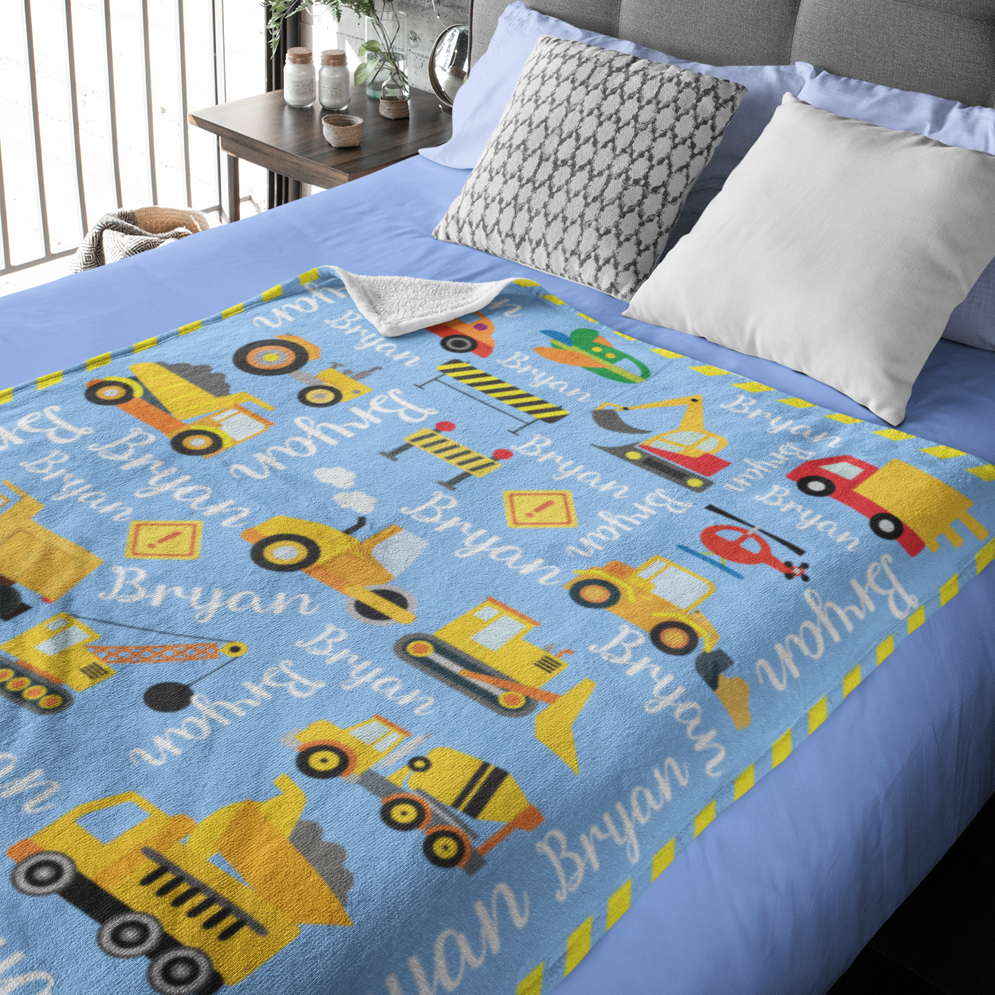 Personalized Cartoon Transport Truck Name Blanket - Gift for Kids