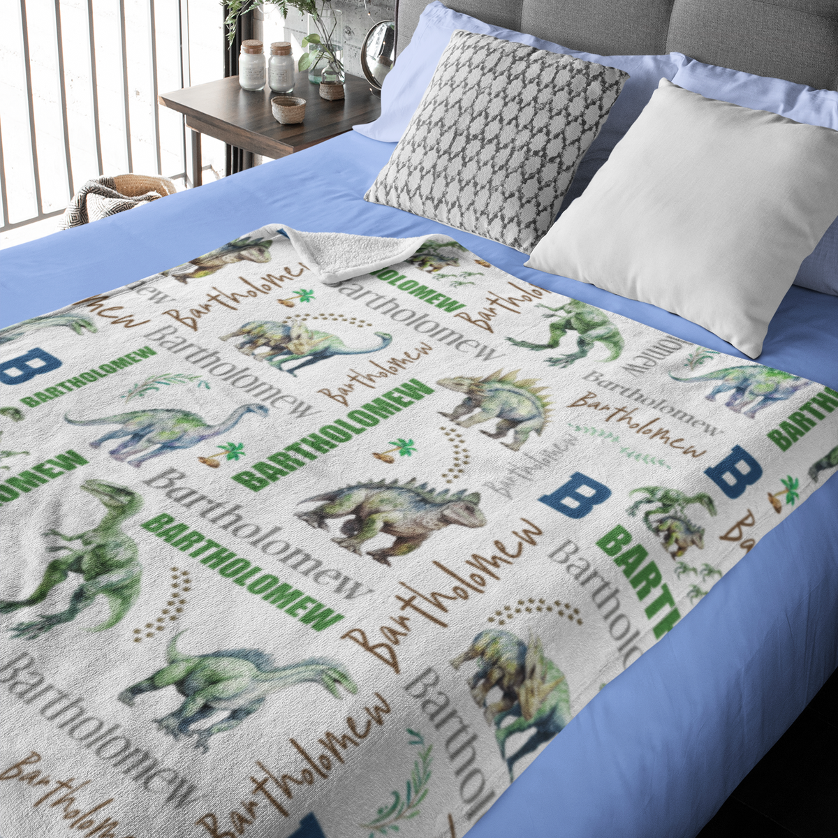 Personalized Watercolor Jungle Dinosaur Name Blanket - Gift for Kids