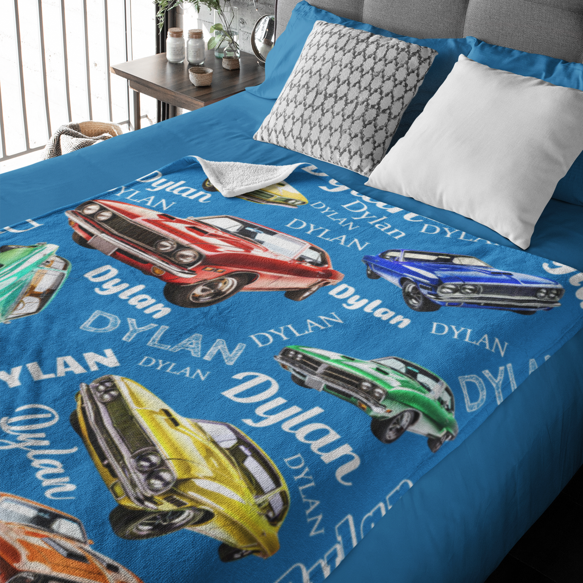 Personalized Muscle Car Name Blanket - Gift for Kids